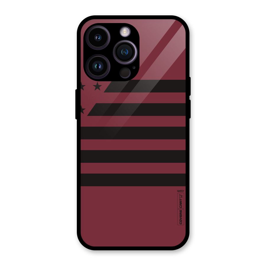 Maroon Star Striped Glass Back Case for iPhone 14 Pro Max