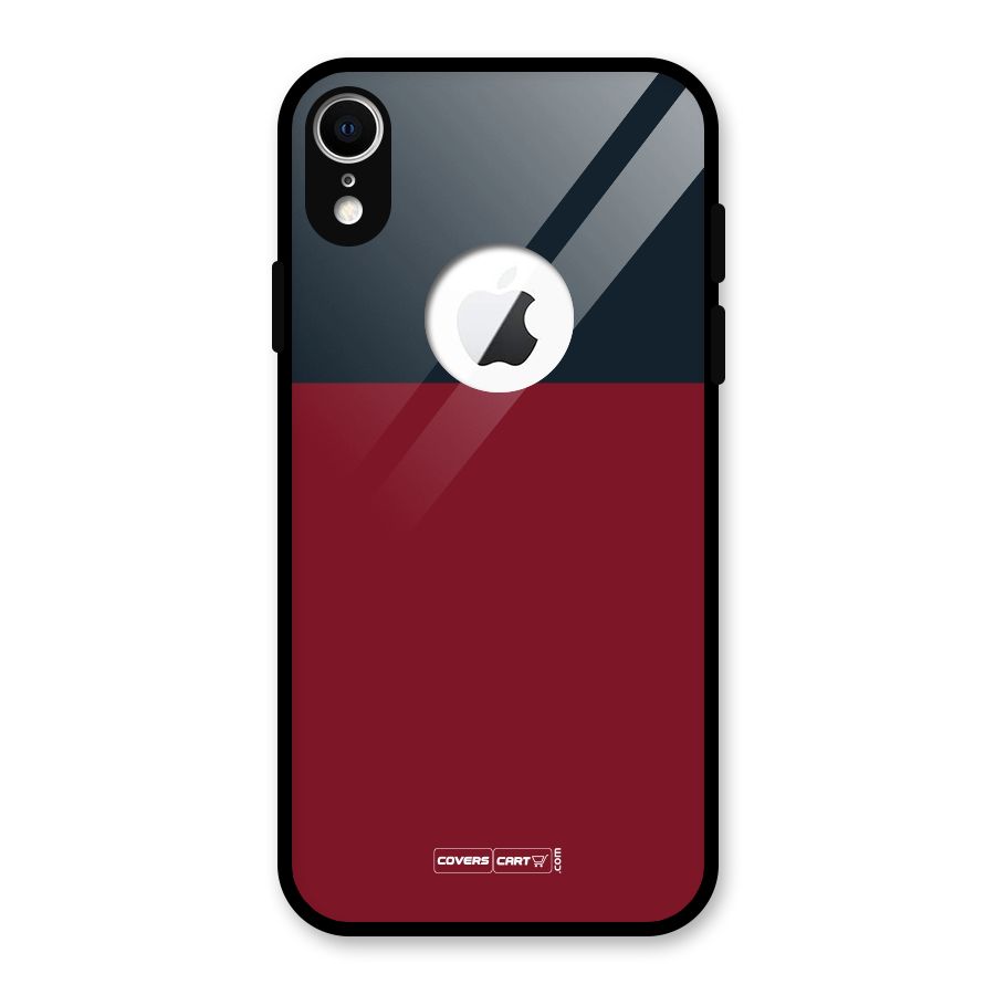 Maroon and Navy Blue Glass Back Case for iPhone XR Logo Cut