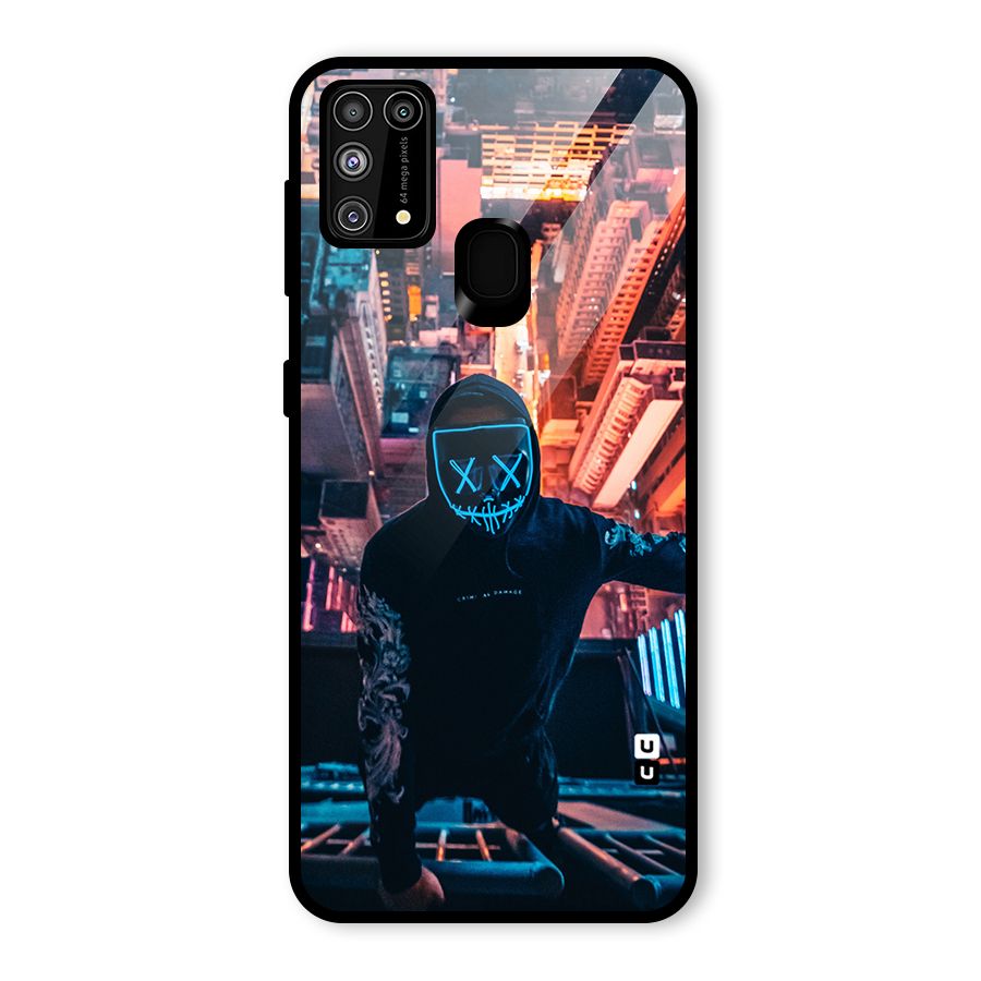Mask Guy Climbing Building Glass Back Case for Galaxy F41