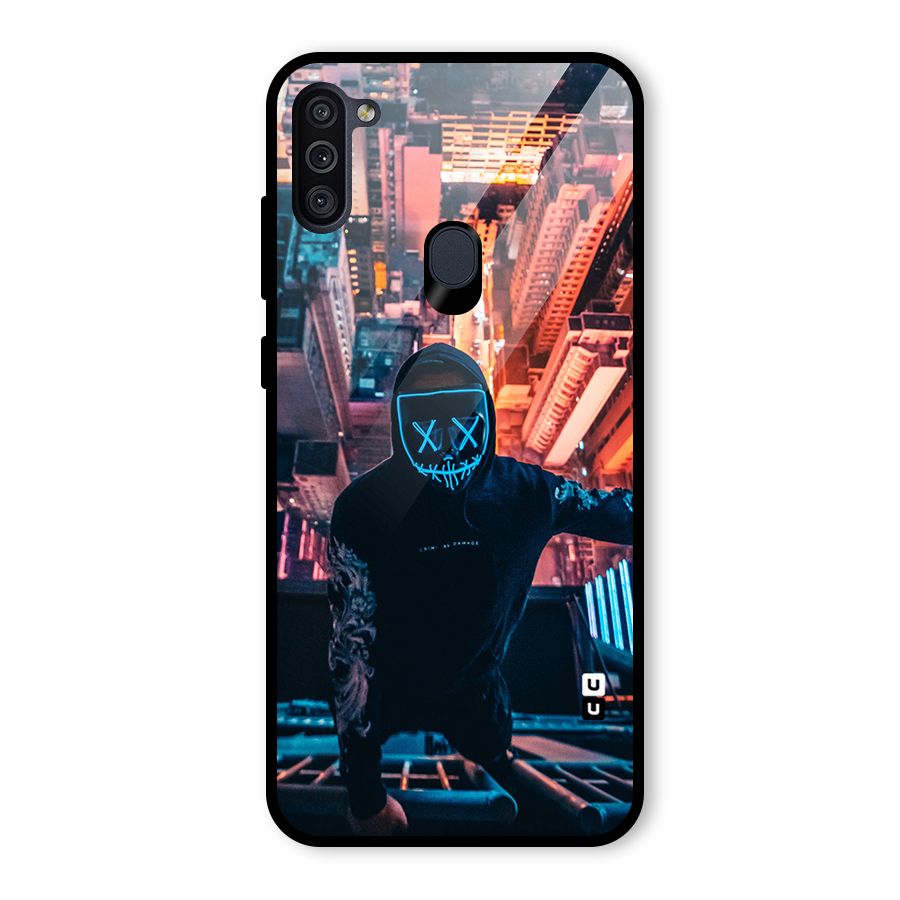 Mask Guy Climbing Building Glass Back Case for Galaxy M11