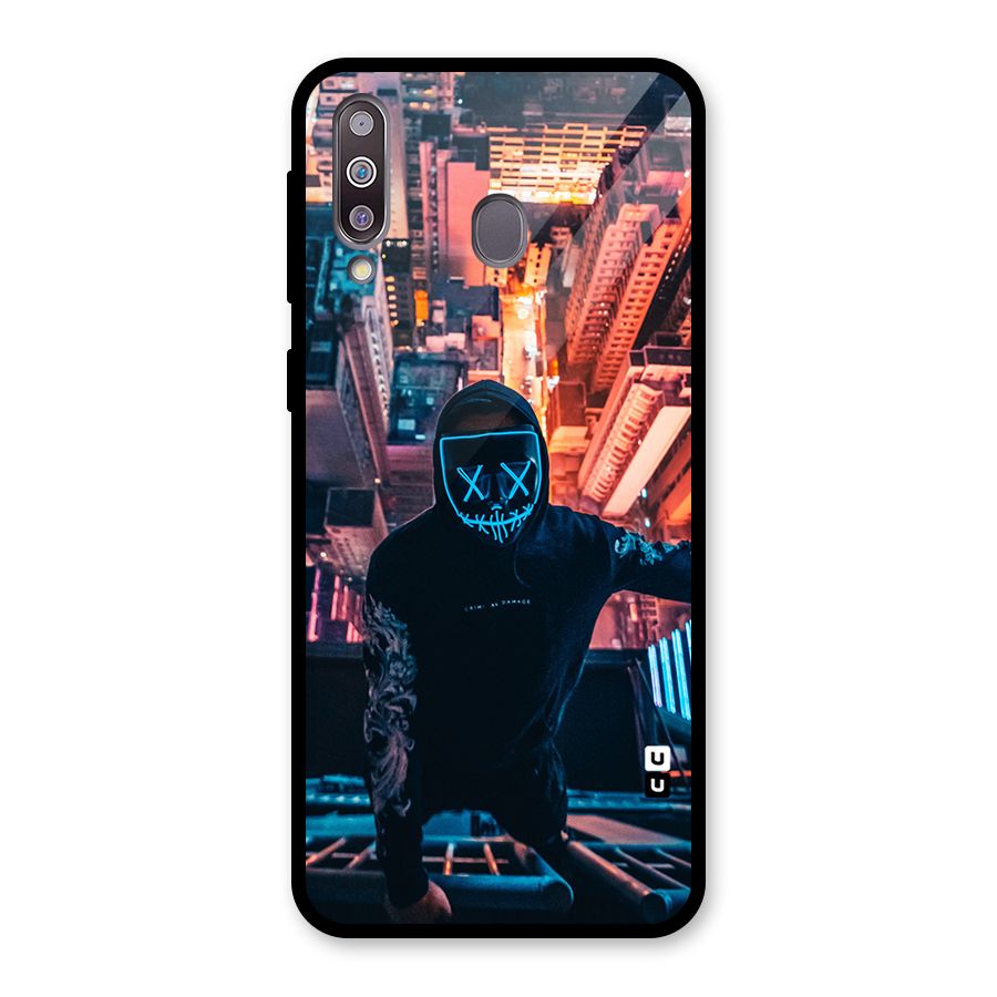 Mask Guy Climbing Building Glass Back Case for Galaxy M30