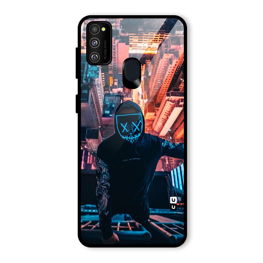 Mask Guy Climbing Building Glass Back Case for Galaxy M30s