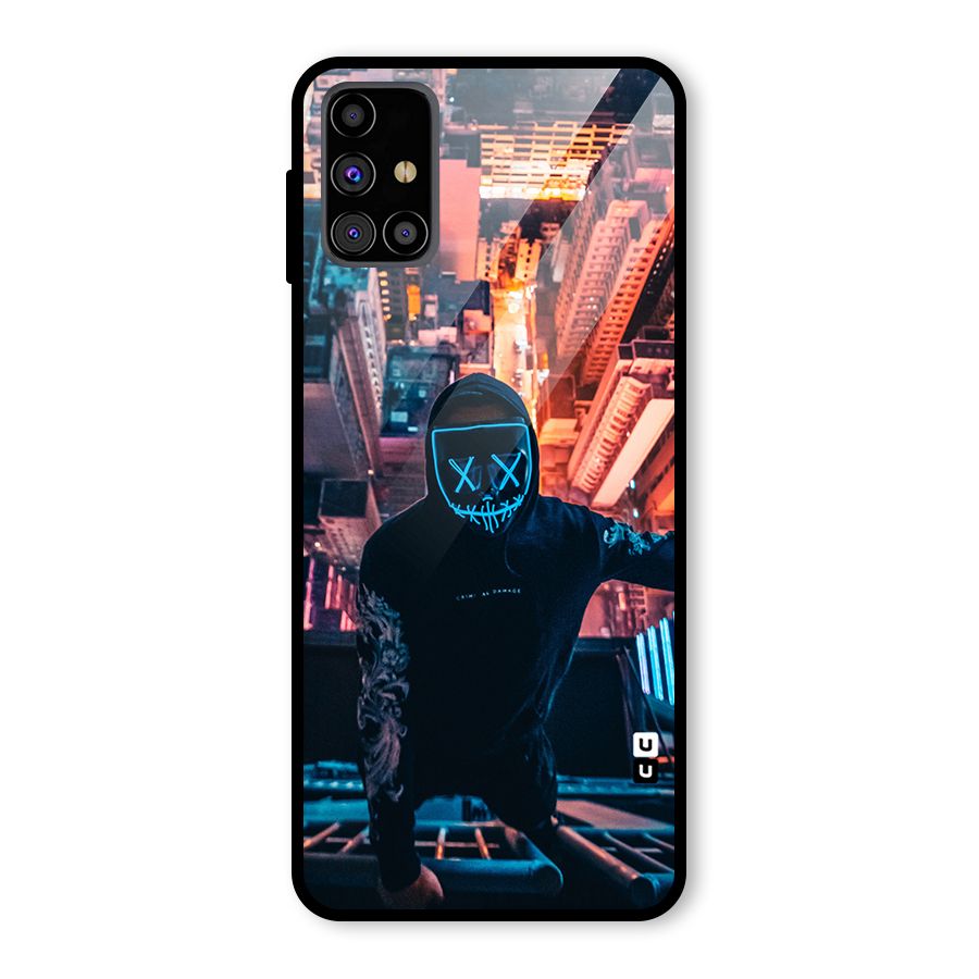 Mask Guy Climbing Building Glass Back Case for Galaxy M31s
