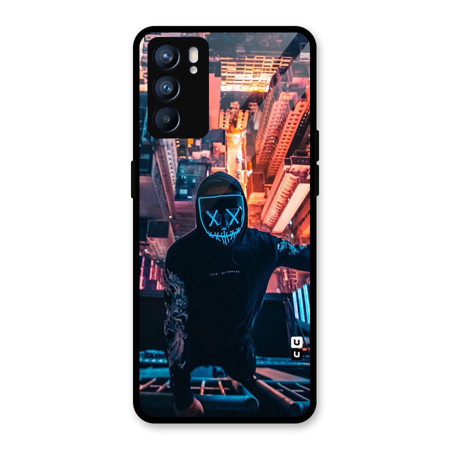 Mask Guy Climbing Building Glass Back Case for Oppo Reno6 5G