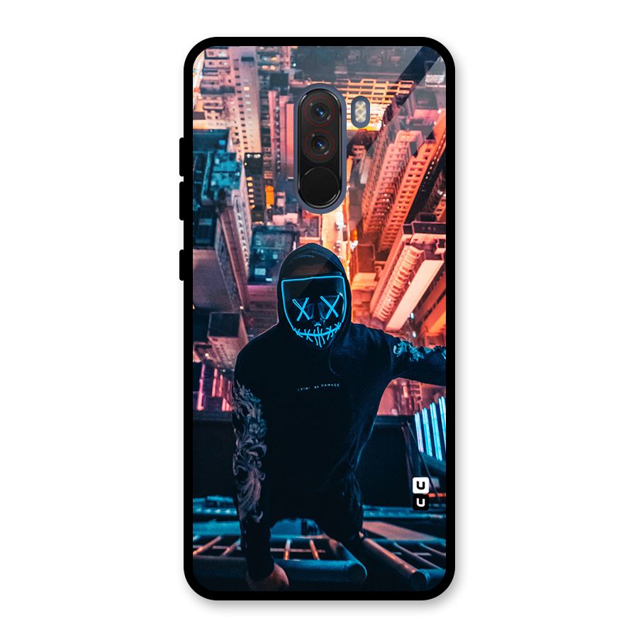 Mask Guy Climbing Building Glass Back Case for Poco F1