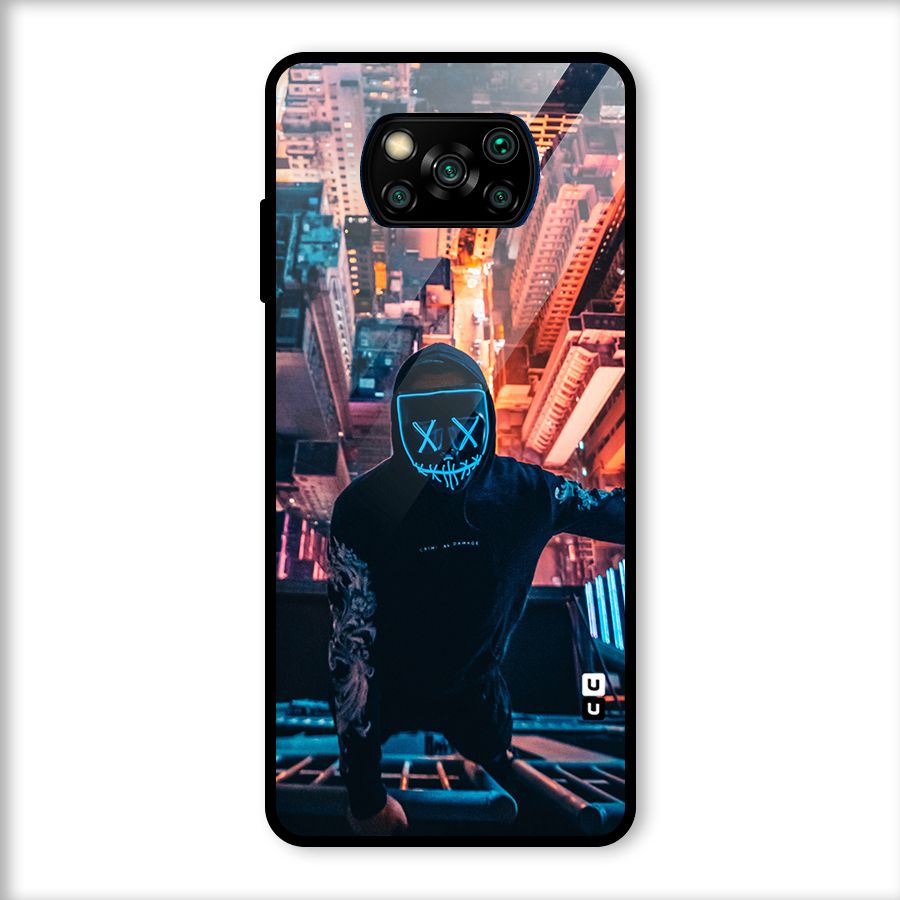 Mask Guy Climbing Building Glass Back Case for Poco X3