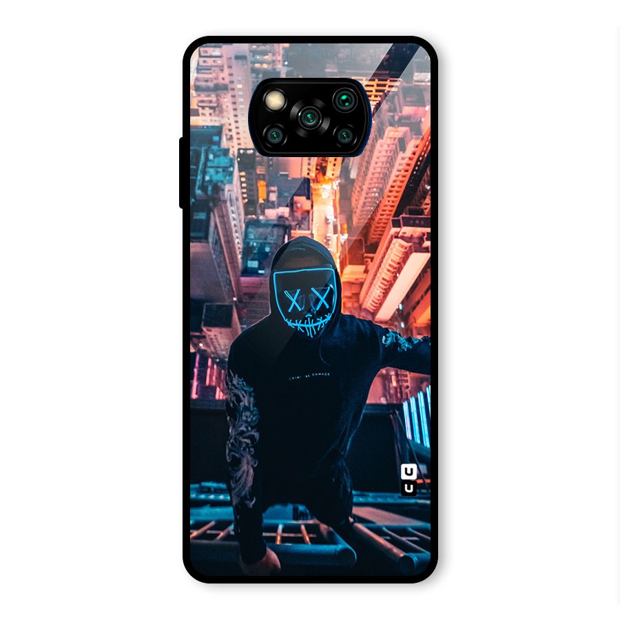 Mask Guy Climbing Building Glass Back Case for Poco X3 Pro