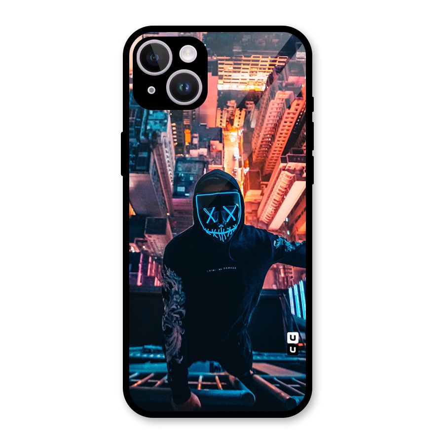 Mask Guy Climbing Building Glass Back Case for iPhone 14 Plus