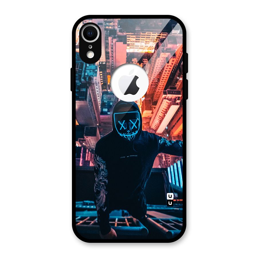 Mask Guy Climbing Building Glass Back Case for iPhone XR Logo Cut