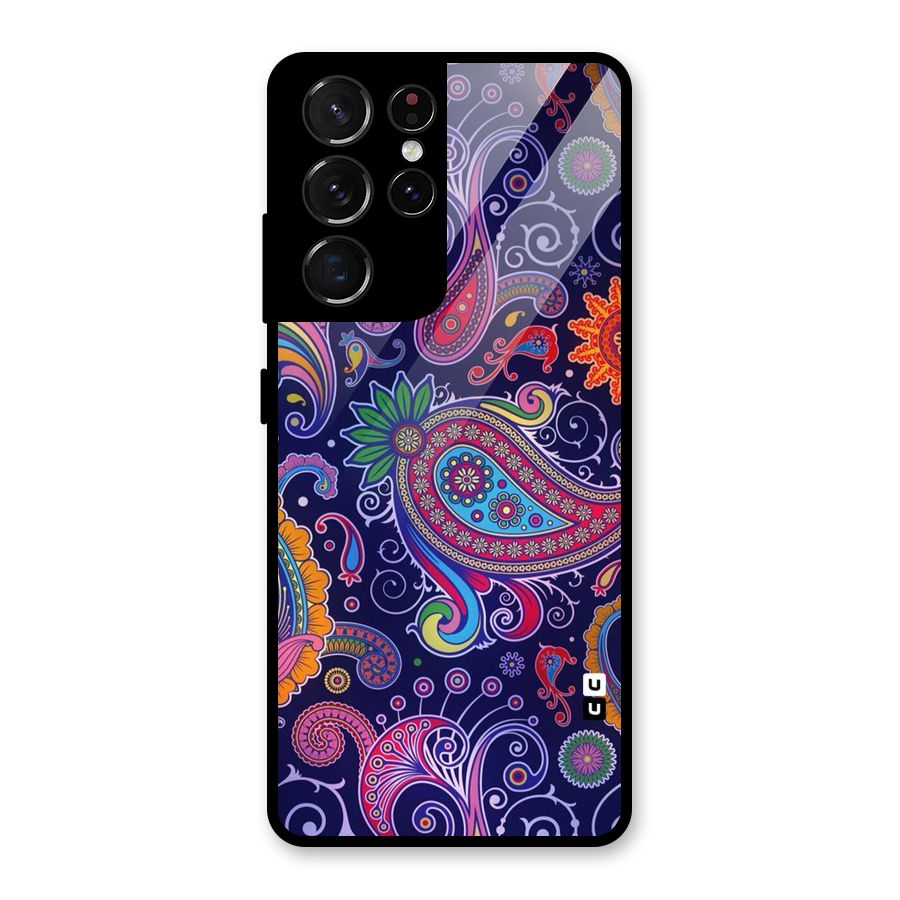 Mehendi Pattern Glass Back Case for Galaxy S21 Ultra 5G