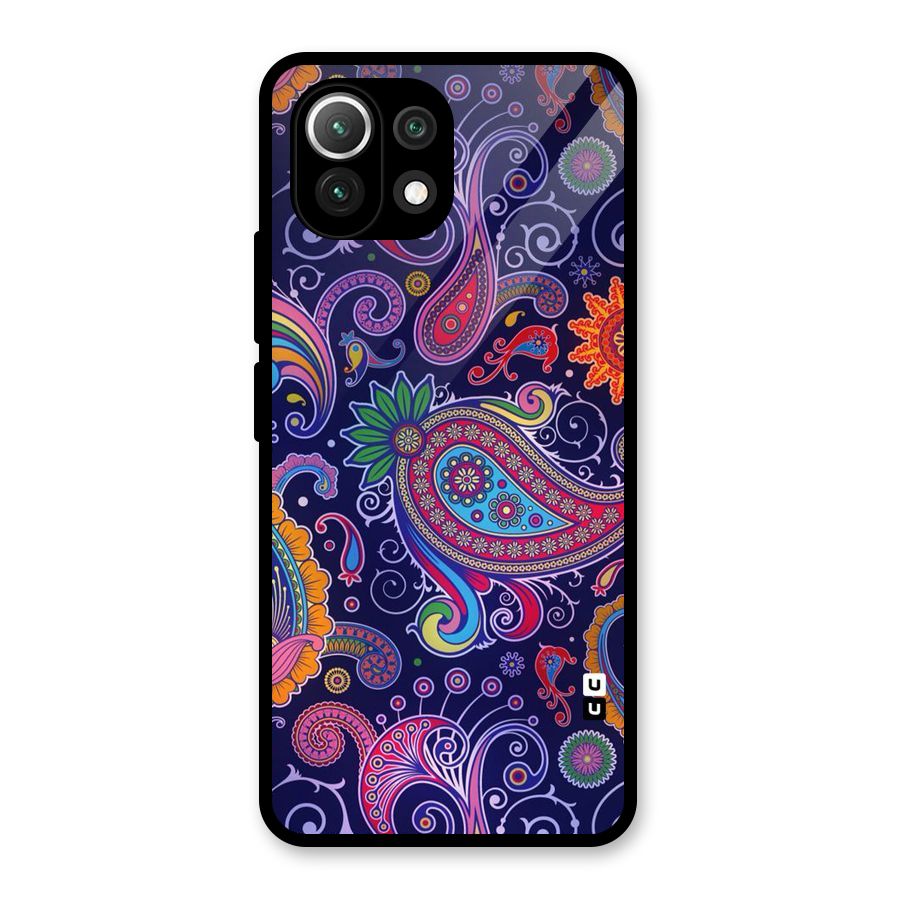 Mehendi Pattern Glass Back Case for Mi 11 Lite