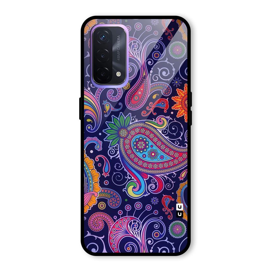 Mehendi Pattern Glass Back Case for Oppo A74 5G