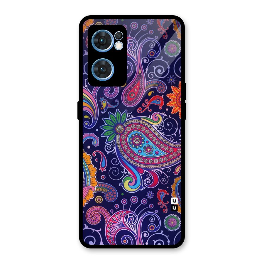 Mehendi Pattern Glass Back Case for Oppo Reno7 5G