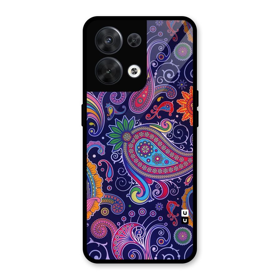 Mehendi Pattern Glass Back Case for Oppo Reno8 5G