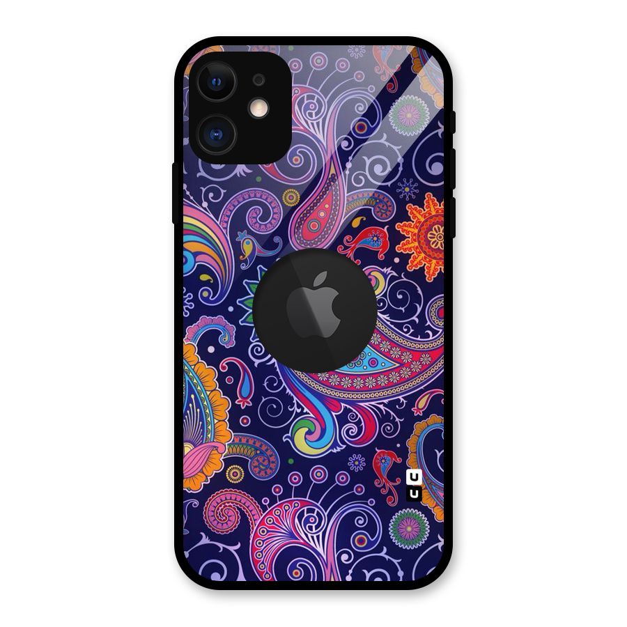 Mehendi Pattern Glass Back Case for iPhone 11 Logo Cut