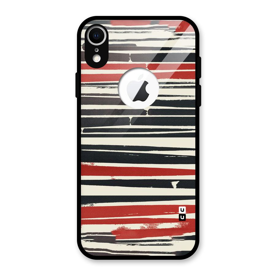 Messy Vintage Stripes Glass Back Case for iPhone XR Logo Cut