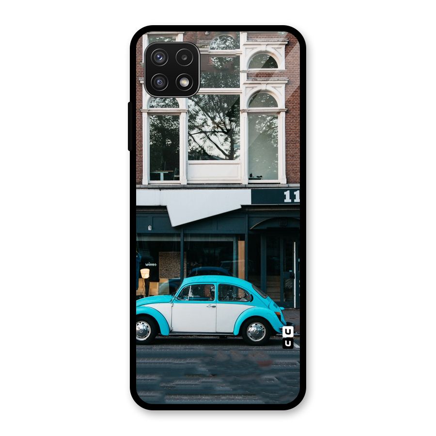 Mini Blue Car Glass Back Case for Galaxy A22 5G
