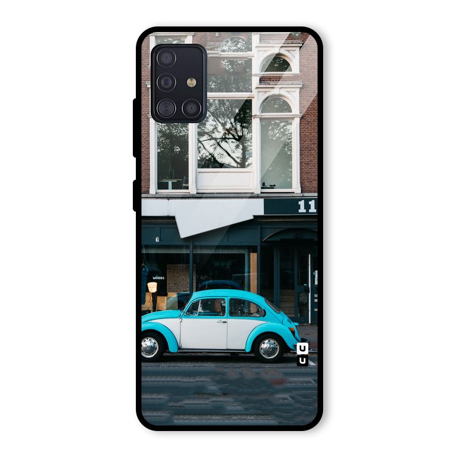 Mini Blue Car Glass Back Case for Galaxy A51