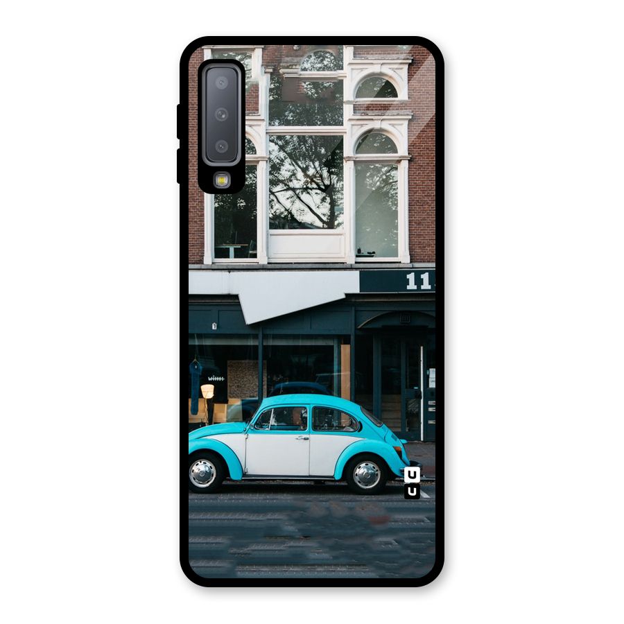 Mini Blue Car Glass Back Case for Galaxy A7 (2018)