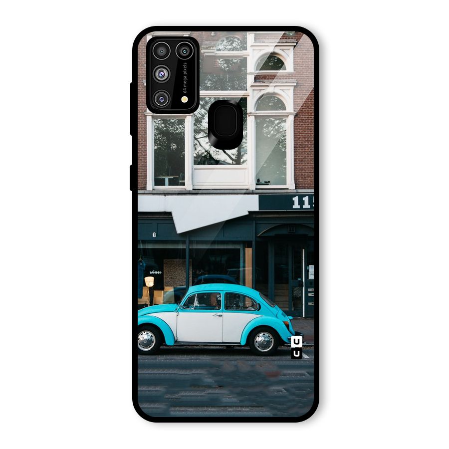 Mini Blue Car Glass Back Case for Galaxy F41