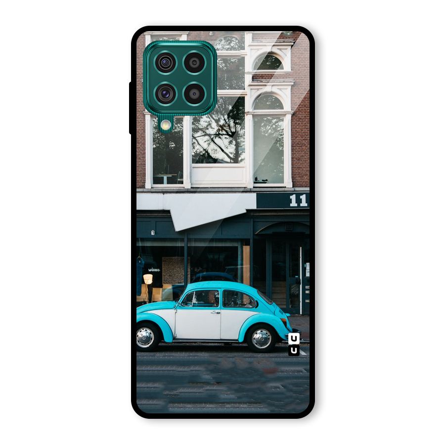 Mini Blue Car Glass Back Case for Galaxy F62