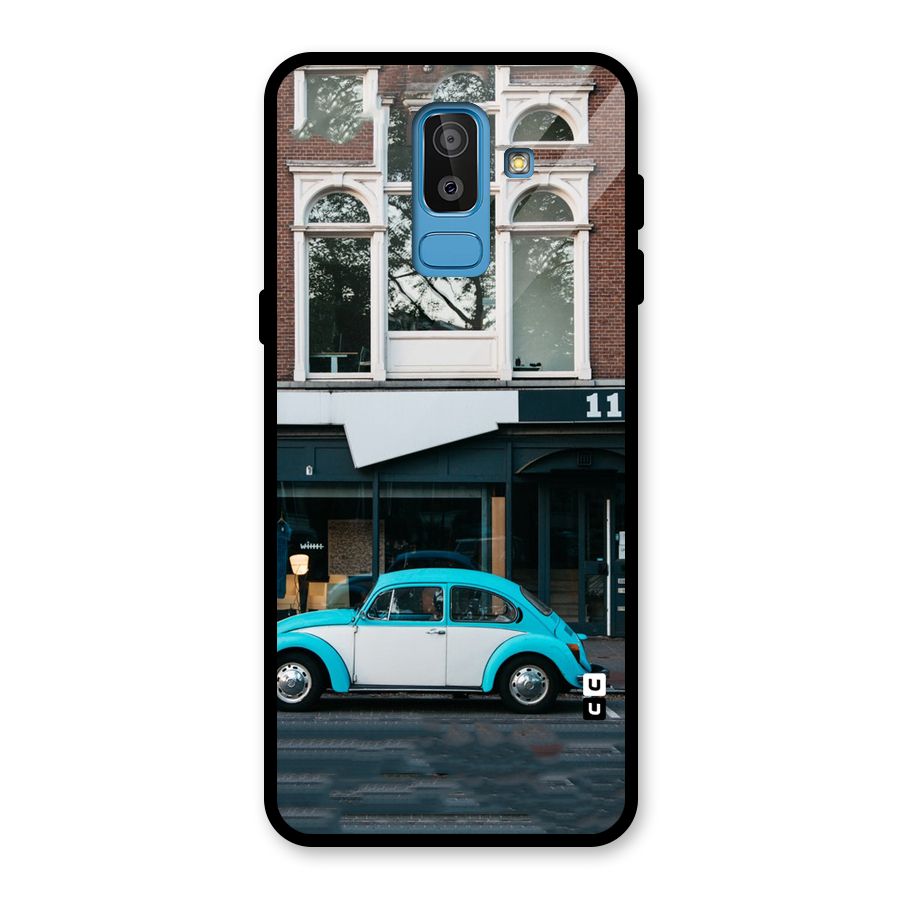 Mini Blue Car Glass Back Case for Galaxy J8