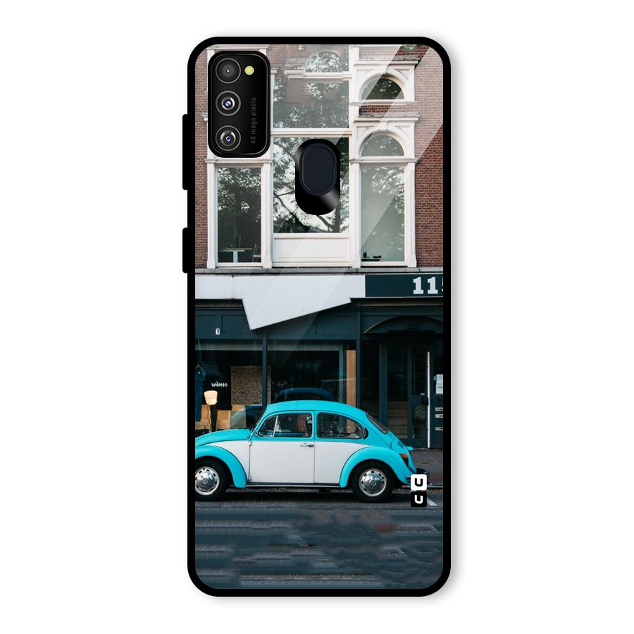 Mini Blue Car Glass Back Case for Galaxy M30s