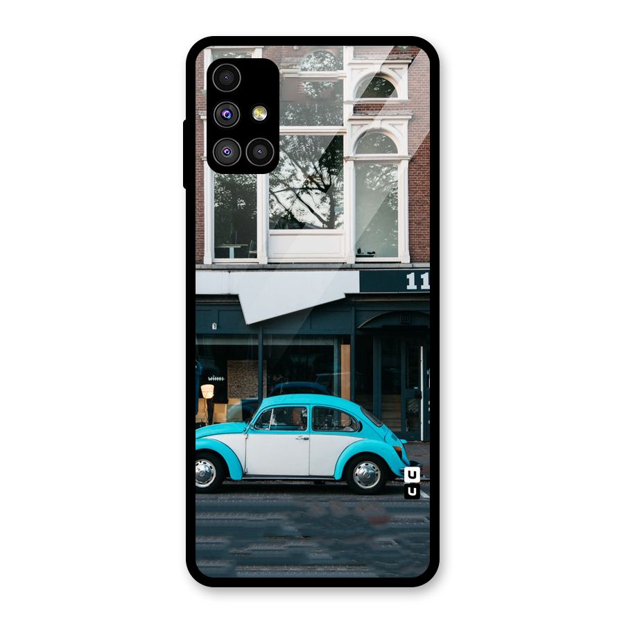 Mini Blue Car Glass Back Case for Galaxy M51