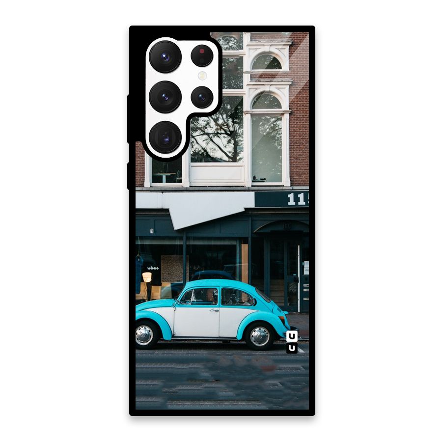 Mini Blue Car Glass Back Case for Galaxy S22 Ultra 5G