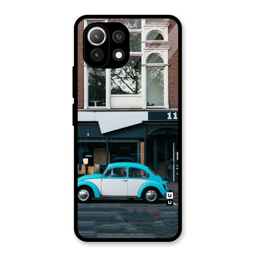Mini Blue Car Glass Back Case for Mi 11 Lite