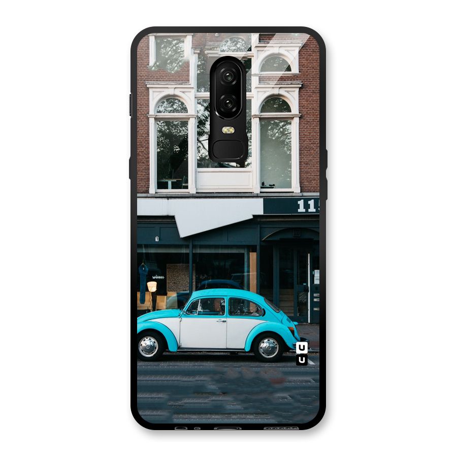 Mini Blue Car Glass Back Case for OnePlus 6