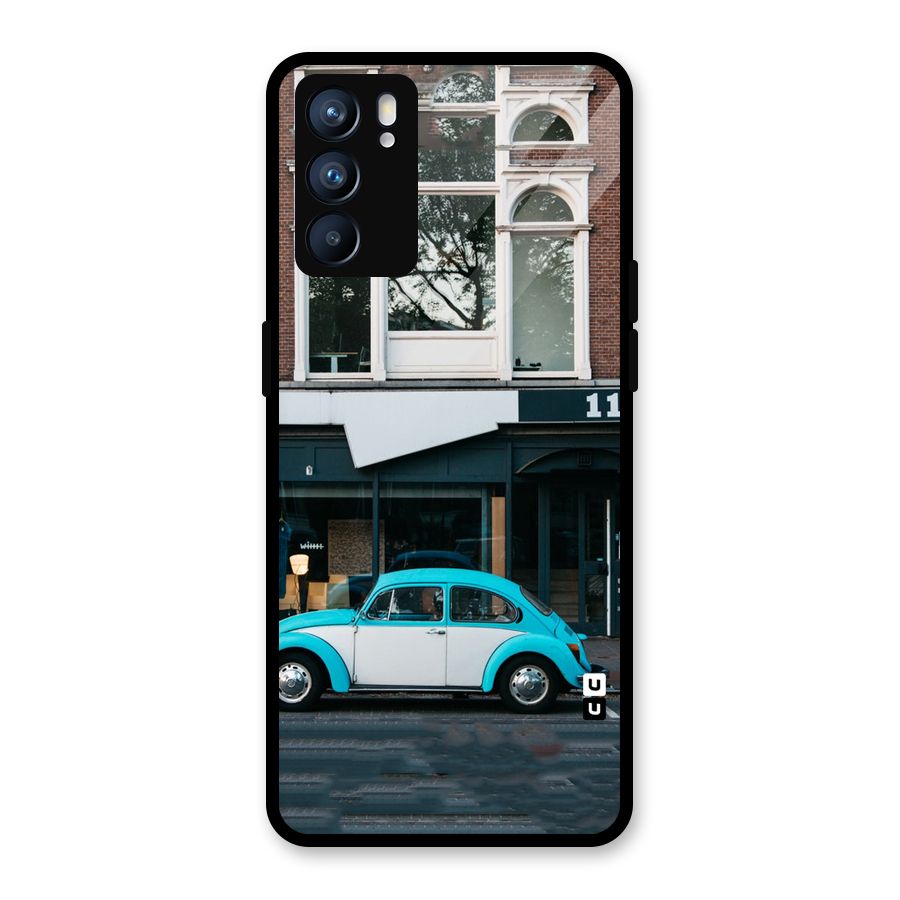 Mini Blue Car Glass Back Case for Oppo Reno6 5G
