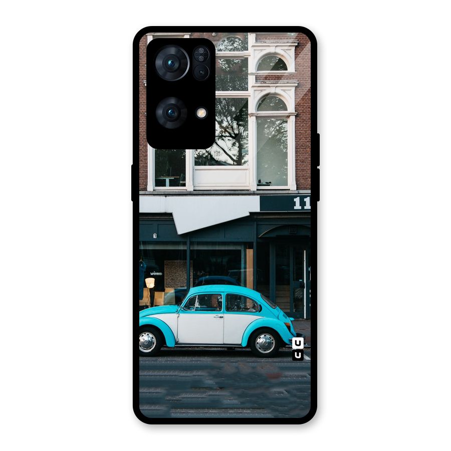 Mini Blue Car Glass Back Case for Oppo Reno7 Pro 5G
