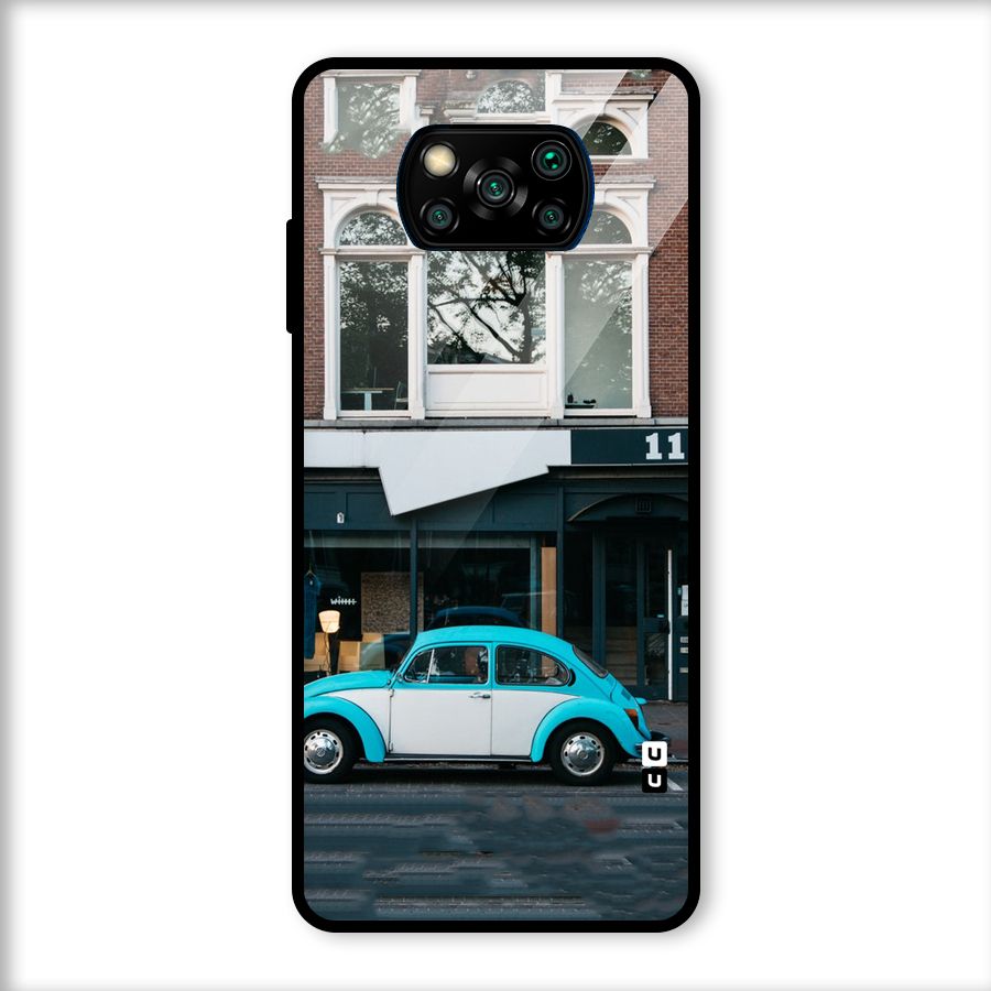 Mini Blue Car Glass Back Case for Poco X3