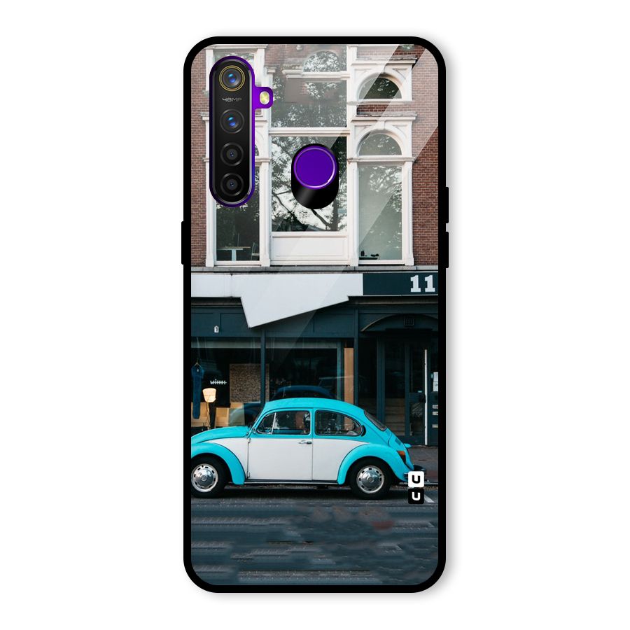 Mini Blue Car Glass Back Case for Realme 5 Pro