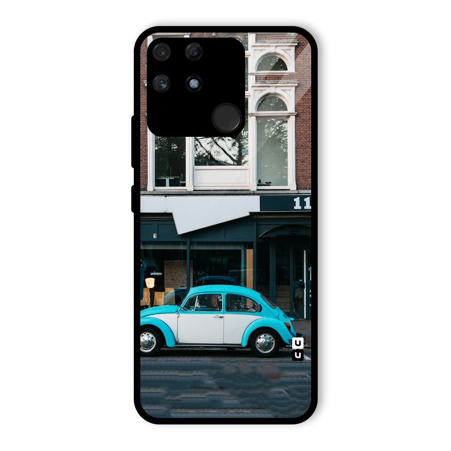 Mini Blue Car Glass Back Case for Realme Narzo 50A
