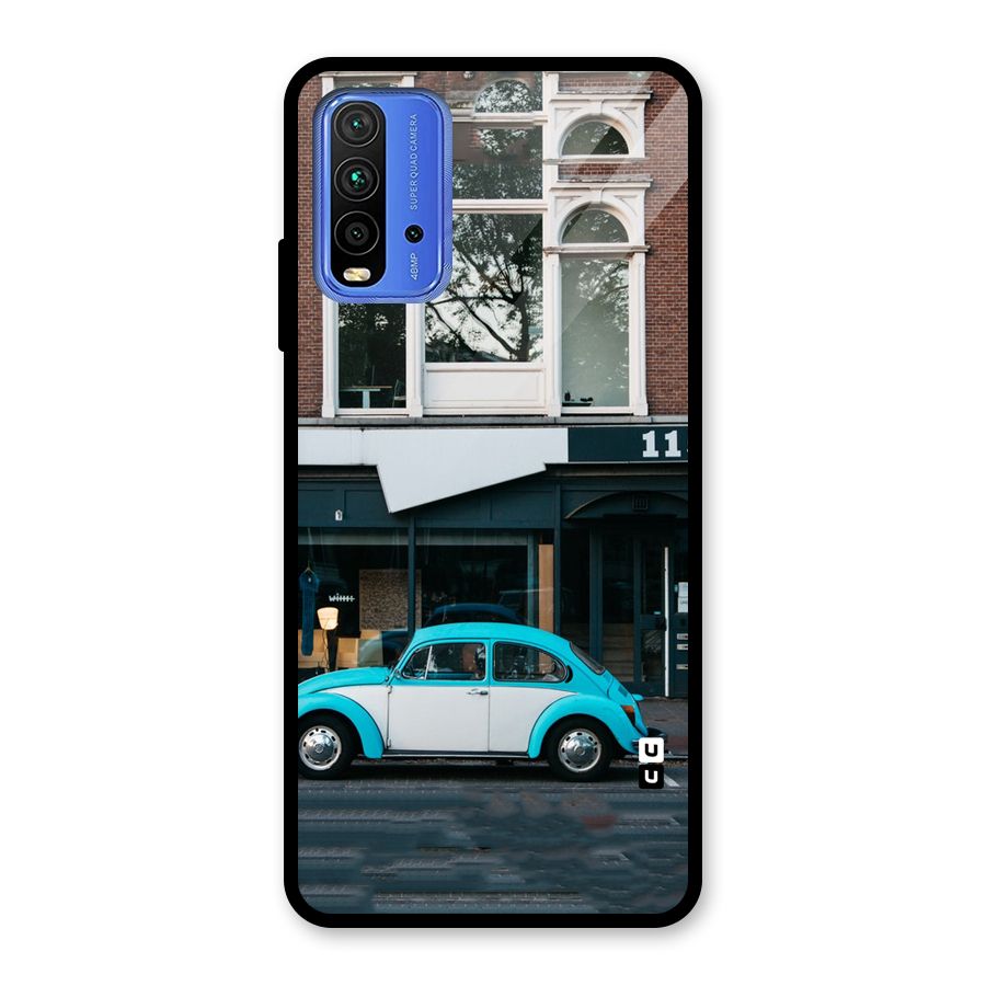 Mini Blue Car Glass Back Case for Redmi 9 Power