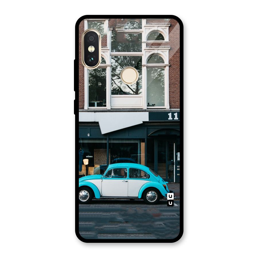 Mini Blue Car Glass Back Case for Redmi Note 5 Pro