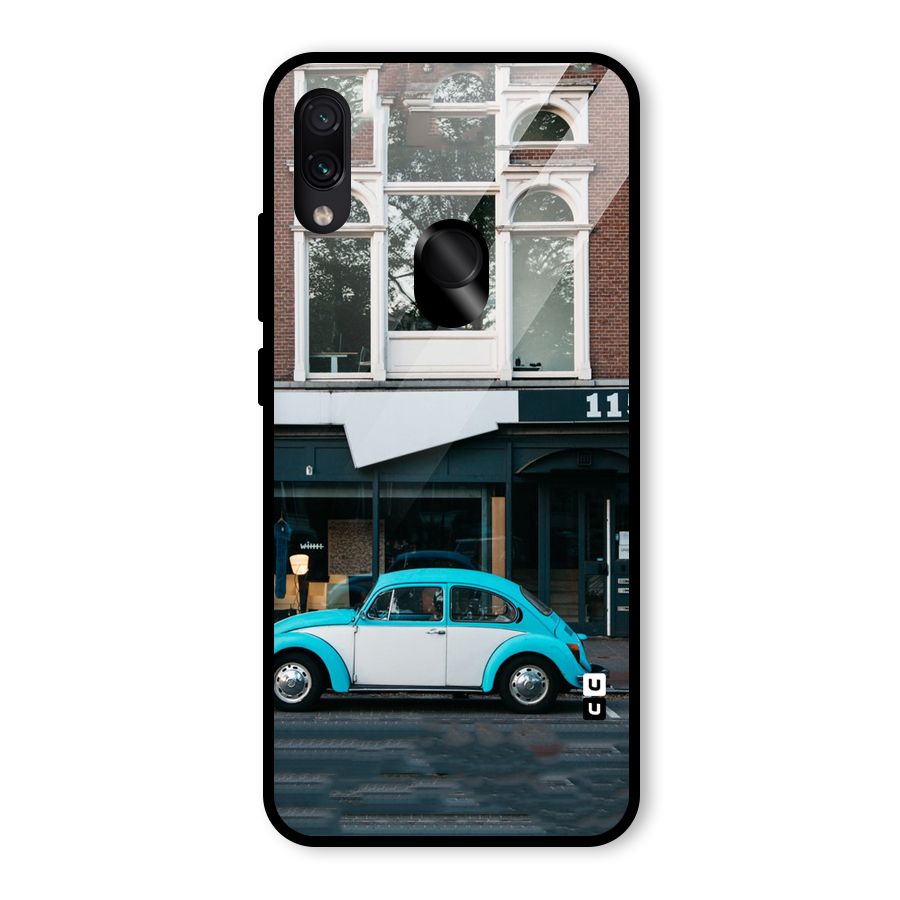 Mini Blue Car Glass Back Case for Redmi Note 7S