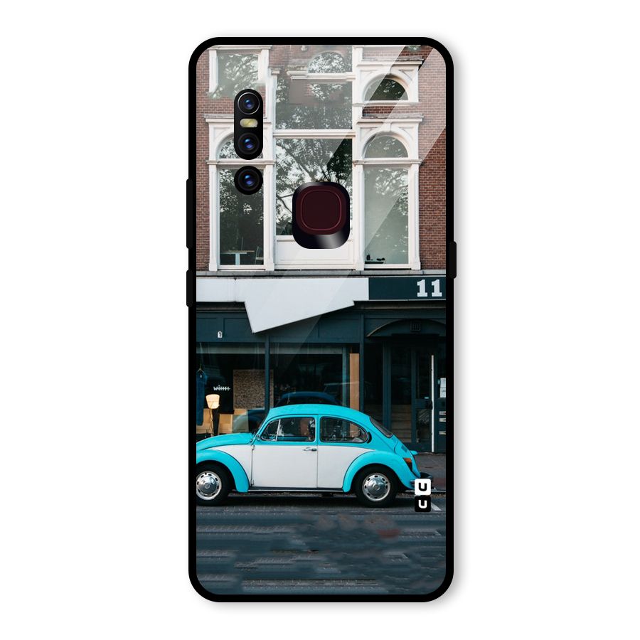 Mini Blue Car Glass Back Case for Vivo V15