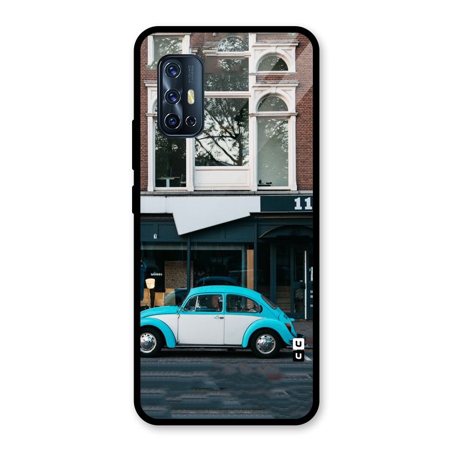 Mini Blue Car Glass Back Case for Vivo V17