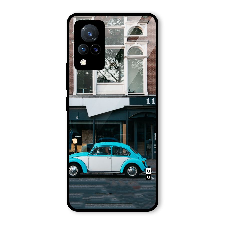 Mini Blue Car Glass Back Case for Vivo V21 5G