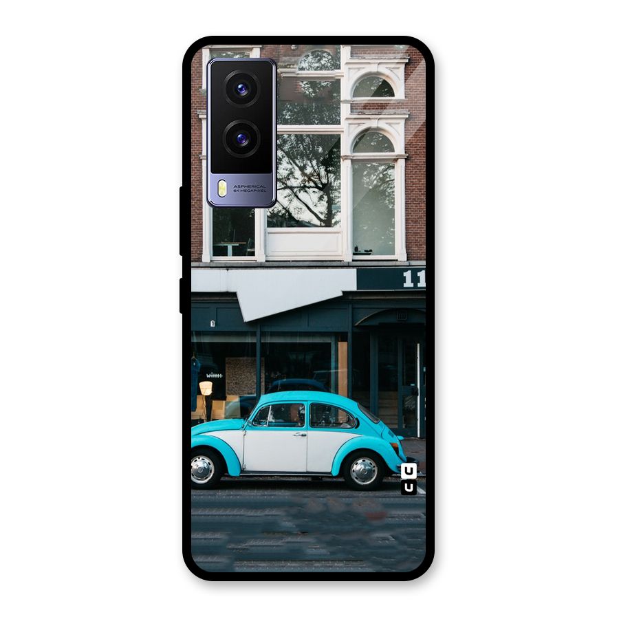 Mini Blue Car Glass Back Case for Vivo V21e 5G