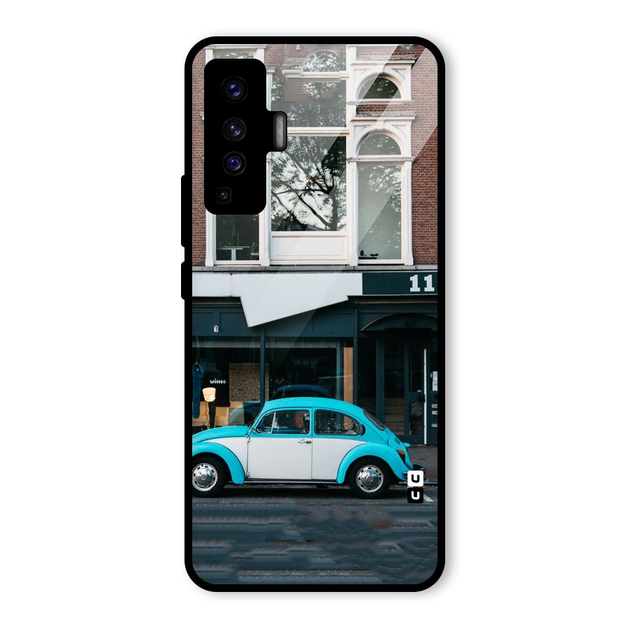 Mini Blue Car Glass Back Case for Vivo X50