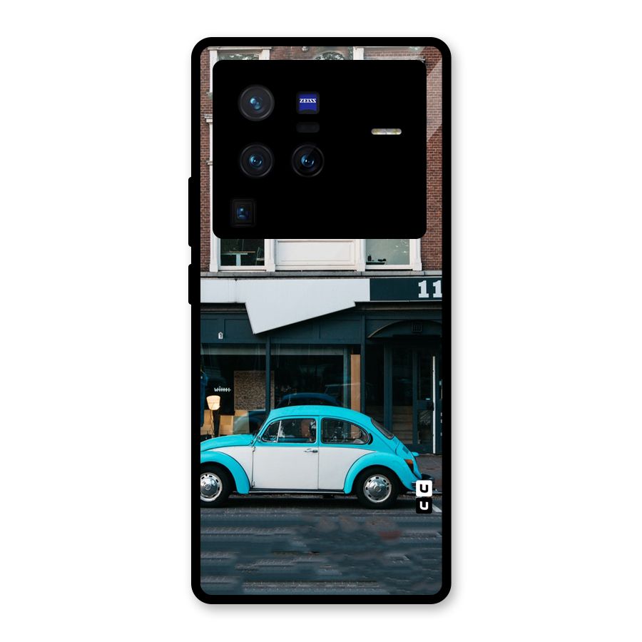 Mini Blue Car Glass Back Case for Vivo X80 Pro