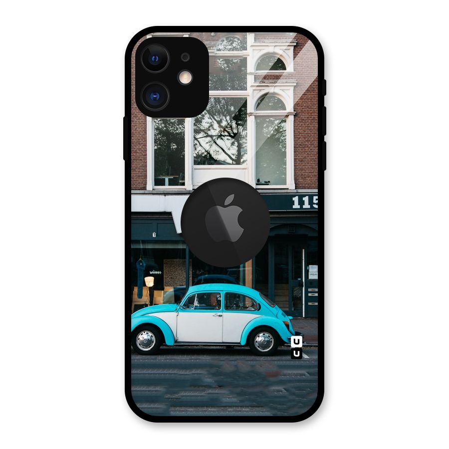 Mini Blue Car Glass Back Case for iPhone 11 Logo Cut