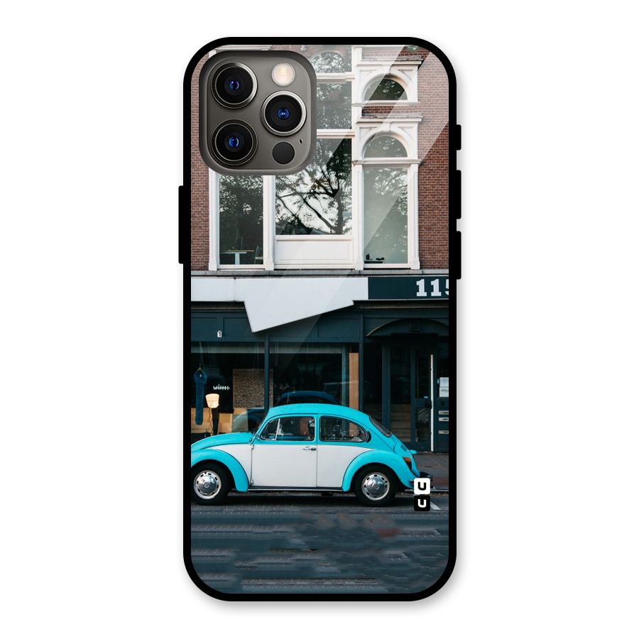 Mini Blue Car Glass Back Case for iPhone 12 Pro