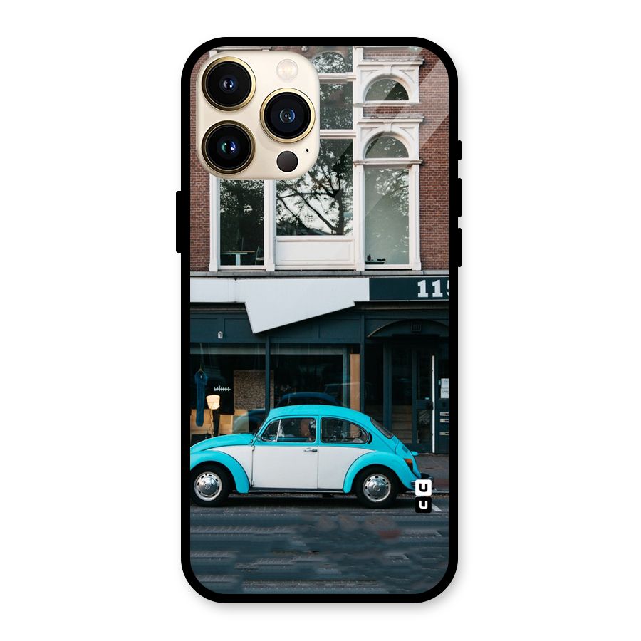 Mini Blue Car Glass Back Case for iPhone 13 Pro Max