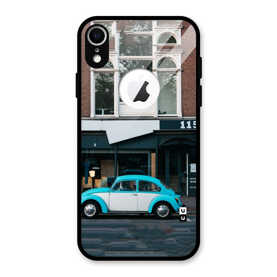 Mini Blue Car Glass Back Case for iPhone XR Logo Cut