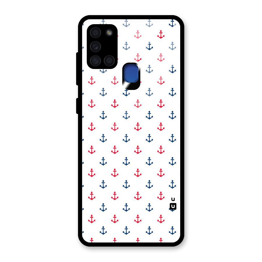 Minimal Anchor Pattern Glass Back Case for Galaxy A21s